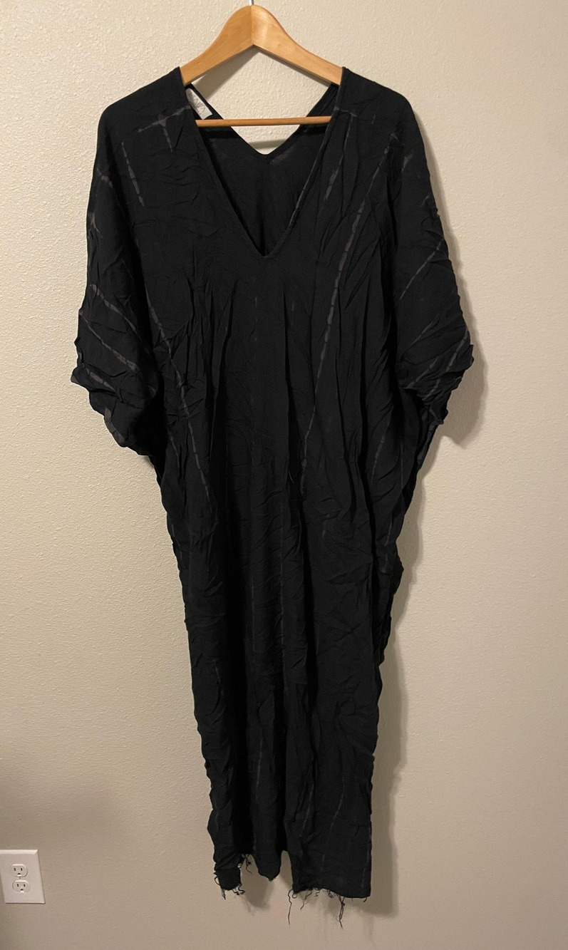 MALA Handworks Dress Womens One Size Black Kaftan V Neck Kimono Sleeve Boho